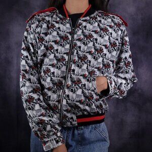 Vintage 80s tennis monochrome abstract brutalist midcentury satin bomber jacket